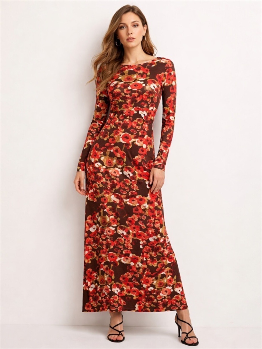 Ottodame Anthropologie Long Sleeve Red Floral Maxi Dress Size US 8